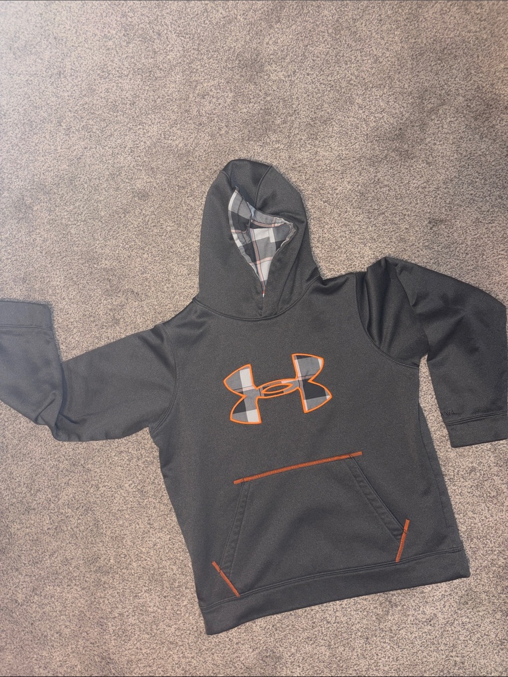 Boys youth Large Under Armour Gray Hoodie with Orange-Trim Logo